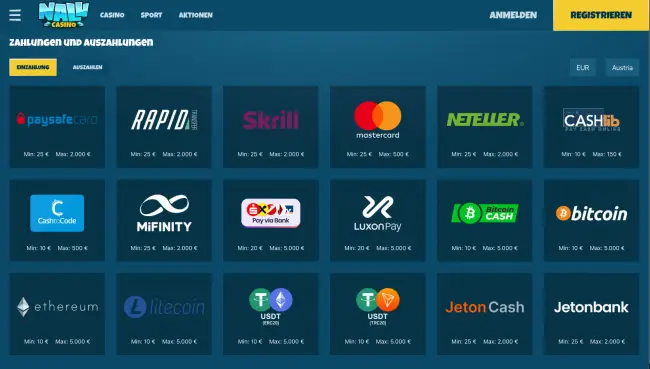 Umfassende Auswahl an Einzahlungs- und Auszahlungsmethoden