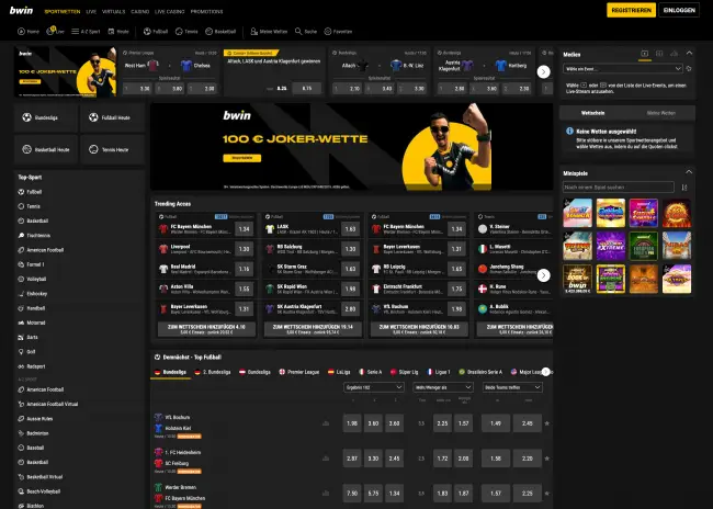 Sportwetten-Angebot bei bwin